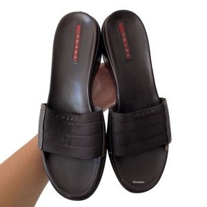 |SOLD| Authentic Prada Brown Wedge Platform Sandals